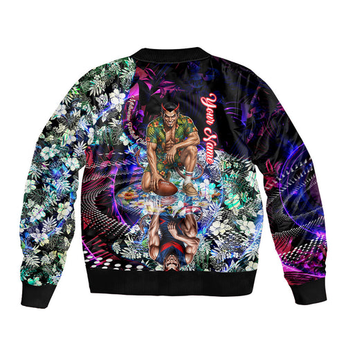 Personalized Melbourne Football Demons Bomber Jacket Tropical Hibiscus Flowers - Pacific Fusion Style