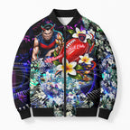 Personalized Melbourne Football Demons Bomber Puffer Jacket Tropical Hibiscus Flowers - Pacific Fusion Style