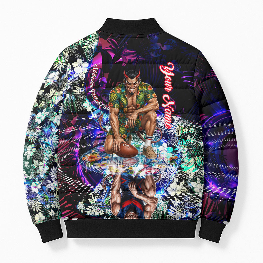 Personalized Melbourne Football Demons Bomber Puffer Jacket Tropical Hibiscus Flowers - Pacific Fusion Style