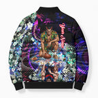 Personalized Melbourne Football Demons Bomber Puffer Jacket Tropical Hibiscus Flowers - Pacific Fusion Style