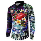 Personalized Melbourne Football Demons Button Sweatshirt Tropical Hibiscus Flowers - Pacific Fusion Style