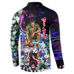 Personalized Melbourne Football Demons Button Sweatshirt Tropical Hibiscus Flowers - Pacific Fusion Style