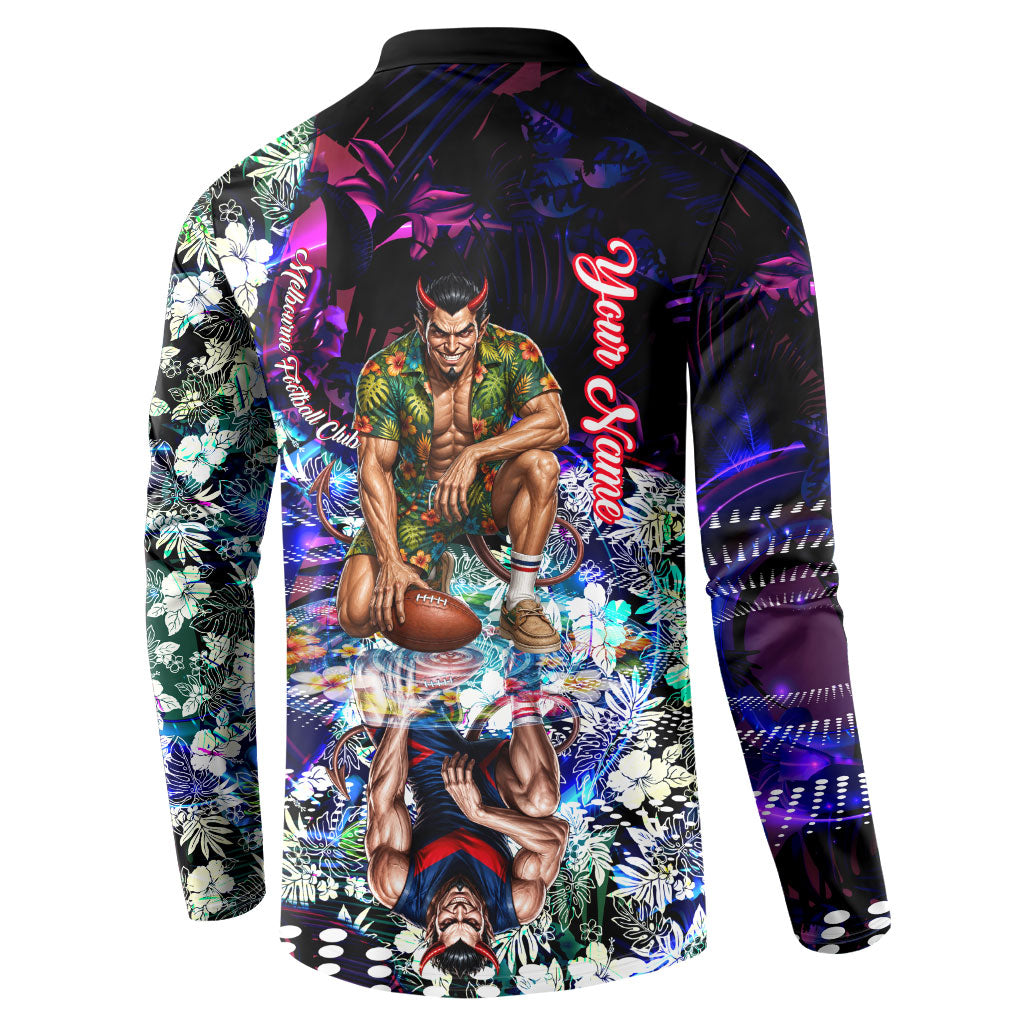 Personalized Melbourne Football Demons Button Sweatshirt Tropical Hibiscus Flowers - Pacific Fusion Style