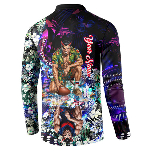 Personalized Melbourne Football Demons Button Sweatshirt Tropical Hibiscus Flowers - Pacific Fusion Style