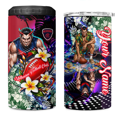 Personalized Melbourne Football Demons 4 in 1 Can Cooler Tumbler Tropical Hibiscus Flowers - Pacific Fusion Style