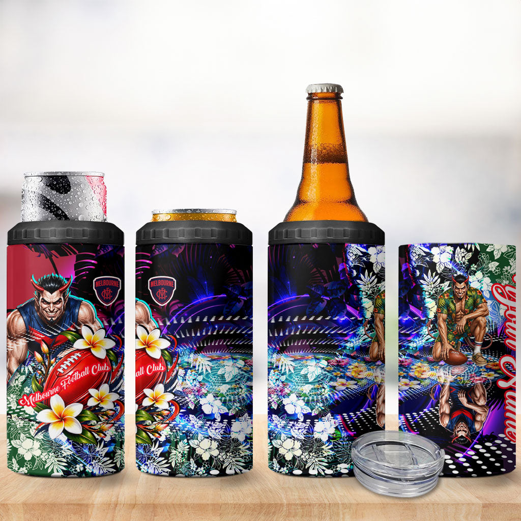 Personalized Melbourne Football Demons 4 in 1 Can Cooler Tumbler Tropical Hibiscus Flowers - Pacific Fusion Style