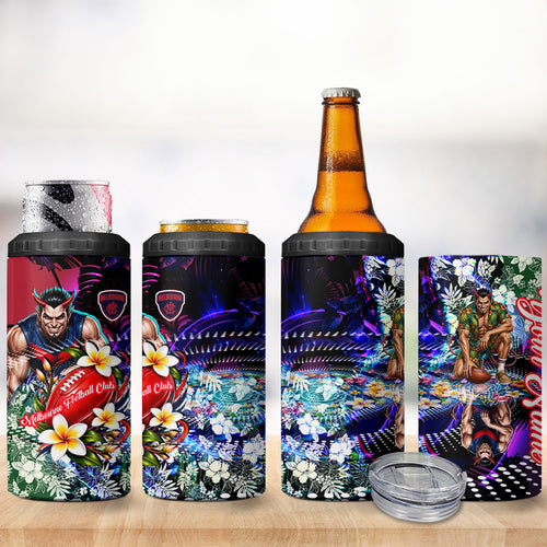 Personalized Melbourne Football Demons 4 in 1 Can Cooler Tumbler Tropical Hibiscus Flowers - Pacific Fusion Style