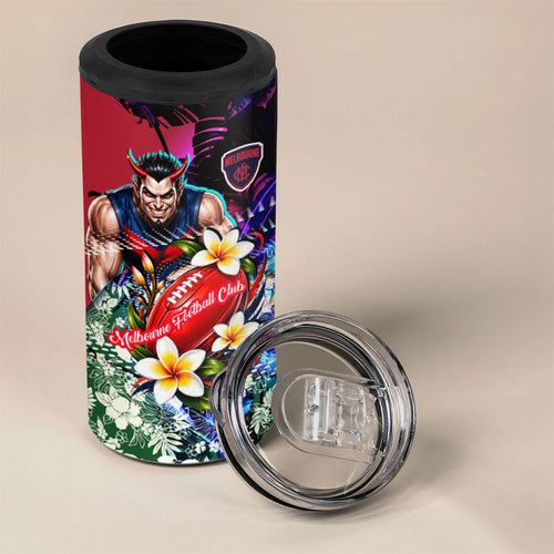 Personalized Melbourne Football Demons 4 in 1 Can Cooler Tumbler Tropical Hibiscus Flowers - Pacific Fusion Style