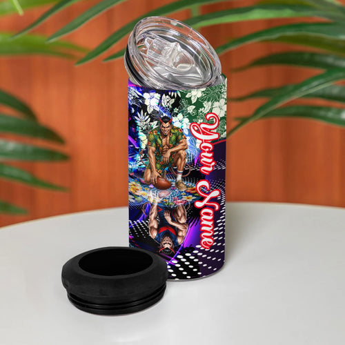 Personalized Melbourne Football Demons 4 in 1 Can Cooler Tumbler Tropical Hibiscus Flowers - Pacific Fusion Style