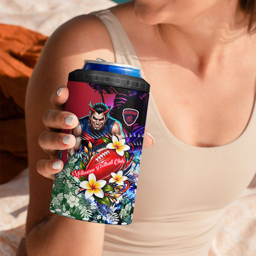 Personalized Melbourne Football Demons 4 in 1 Can Cooler Tumbler Tropical Hibiscus Flowers - Pacific Fusion Style