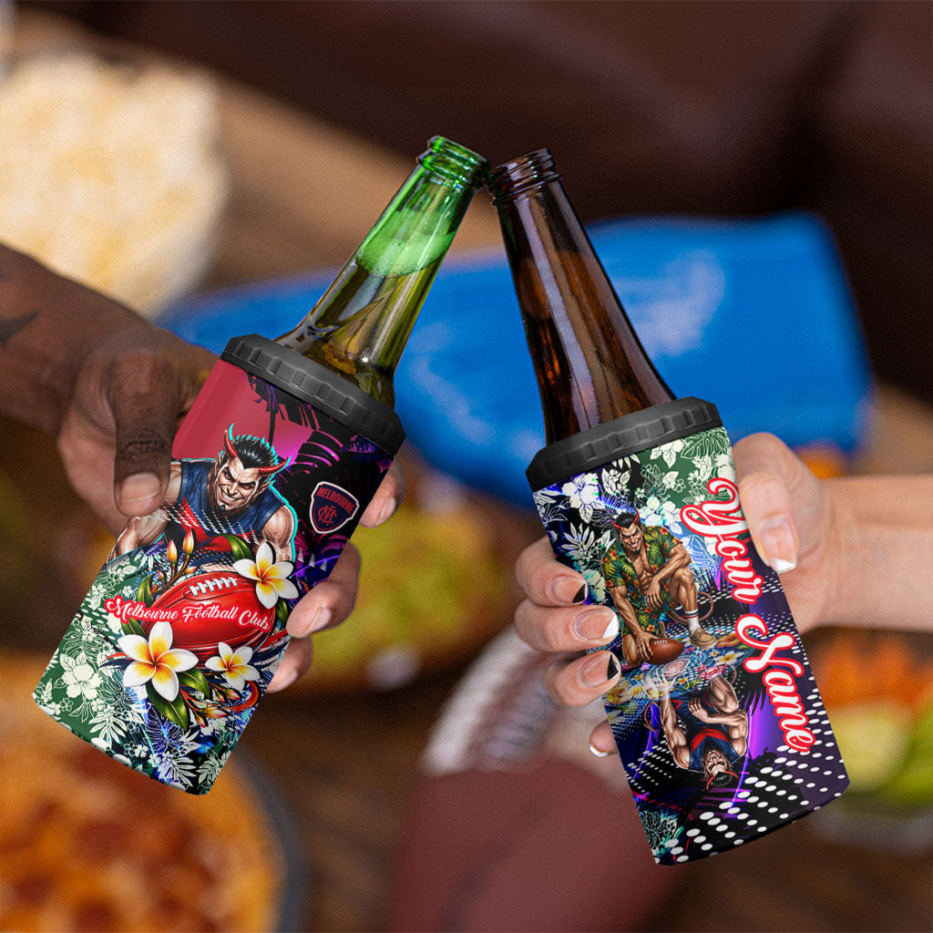 Personalized Melbourne Football Demons 4 in 1 Can Cooler Tumbler Tropical Hibiscus Flowers - Pacific Fusion Style