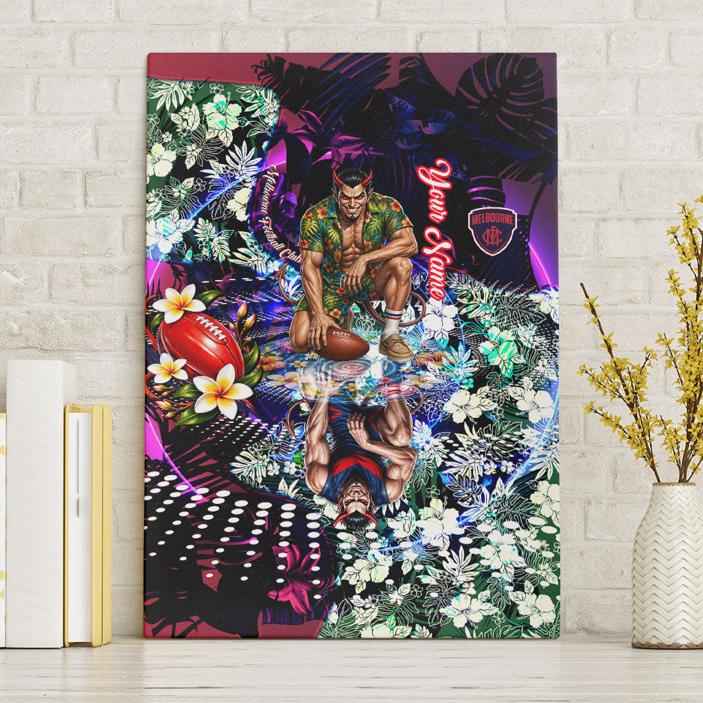 Personalized Melbourne Football Demons Canvas Wall Art Tropical Hibiscus Flowers - Pacific Fusion Style