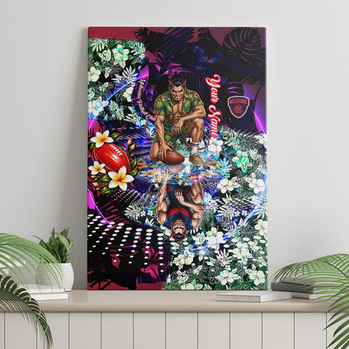 Personalized Melbourne Football Demons Canvas Wall Art Tropical Hibiscus Flowers - Pacific Fusion Style