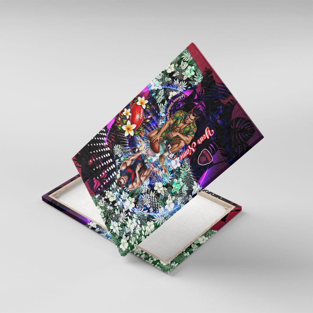 Personalized Melbourne Football Demons Canvas Wall Art Tropical Hibiscus Flowers - Pacific Fusion Style