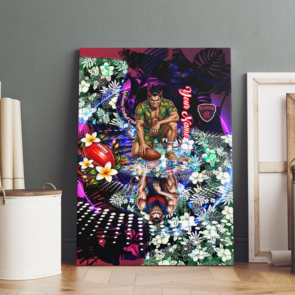 Personalized Melbourne Football Demons Canvas Wall Art Tropical Hibiscus Flowers - Pacific Fusion Style
