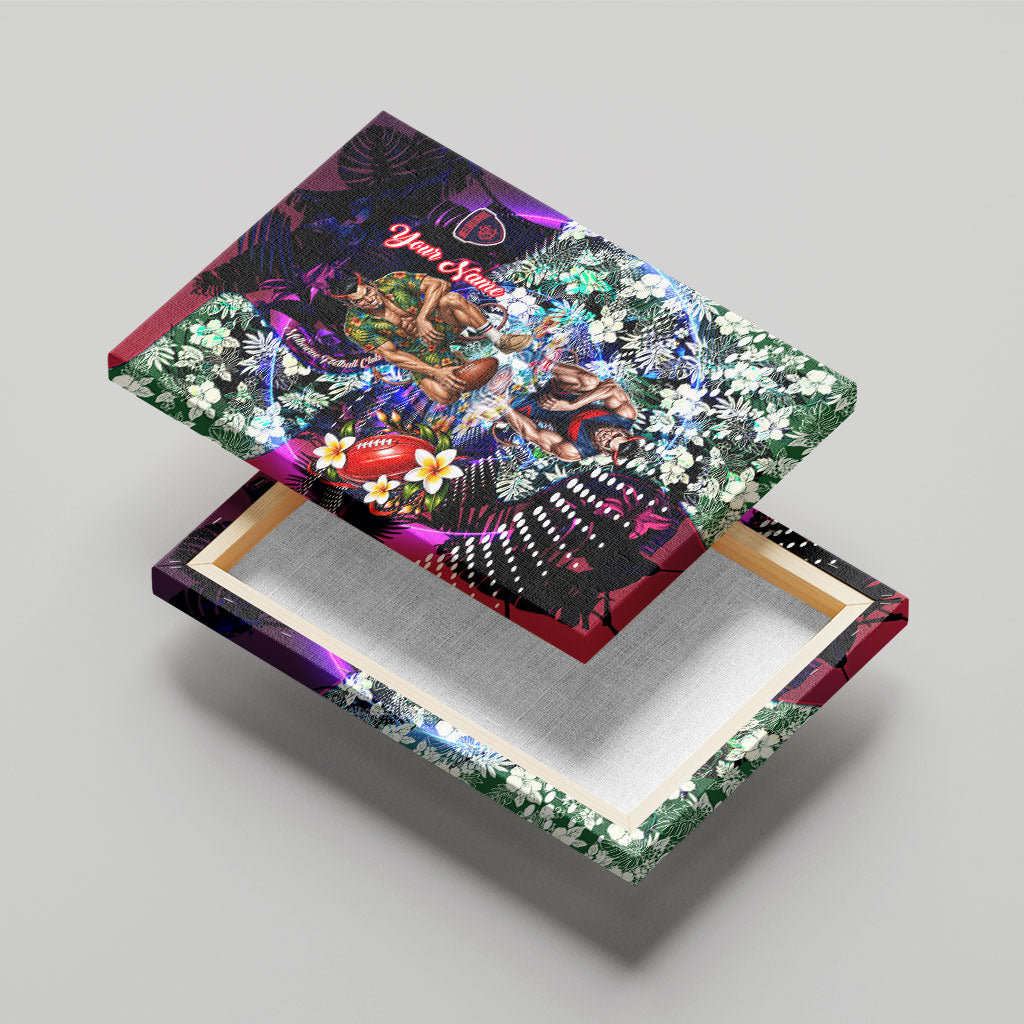 Personalized Melbourne Football Demons Canvas Wall Art Tropical Hibiscus Flowers - Pacific Fusion Style