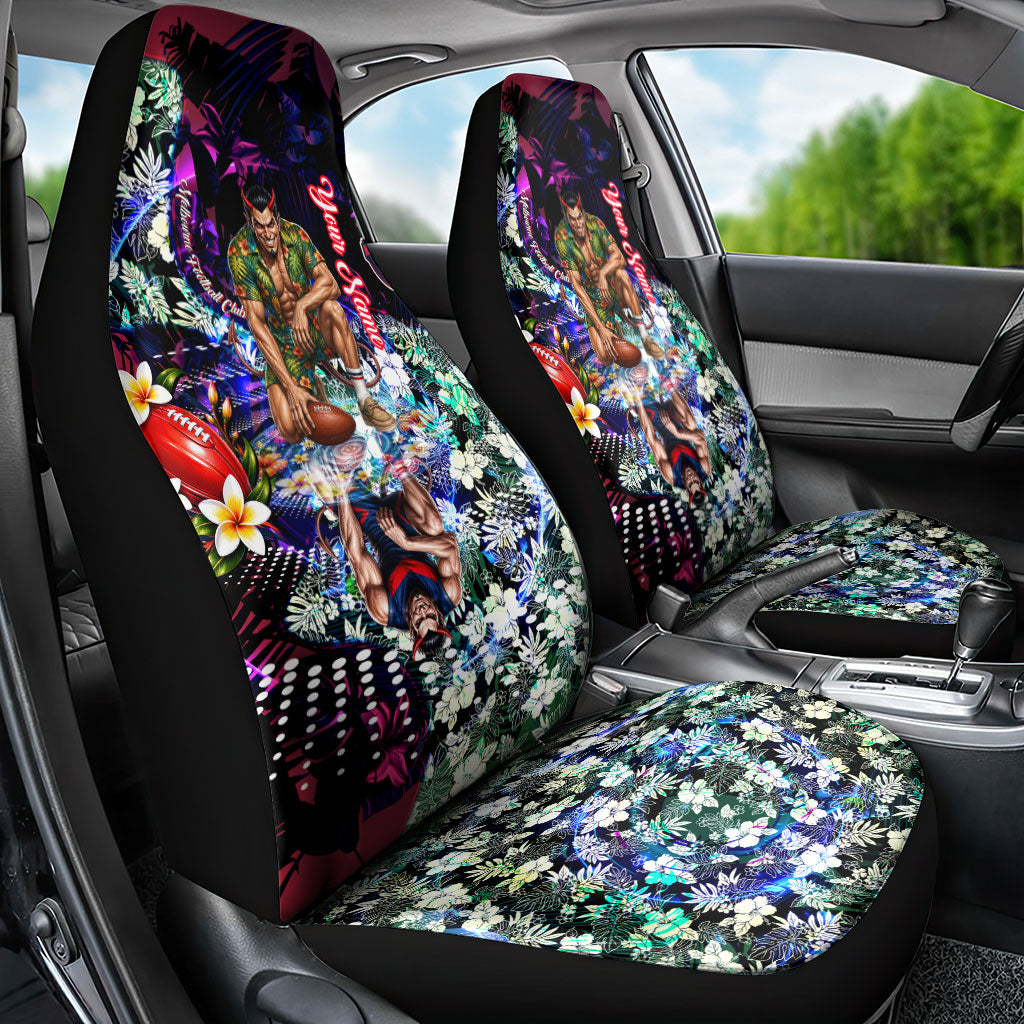 Personalized Melbourne Football Demons Car Seat Cover Tropical Hibiscus Flowers - Pacific Fusion Style