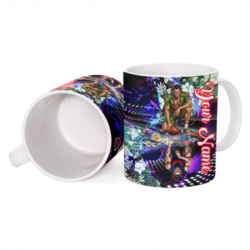 Personalized Melbourne Football Demons Ceramic Mug Tropical Hibiscus Flowers - Pacific Fusion Style