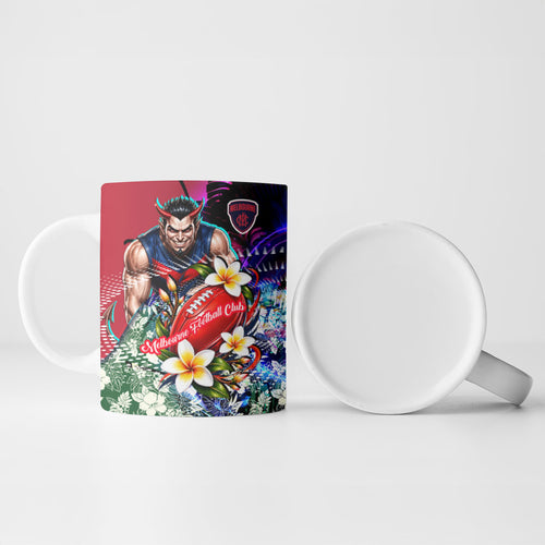 Personalized Melbourne Football Demons Ceramic Mug Tropical Hibiscus Flowers - Pacific Fusion Style