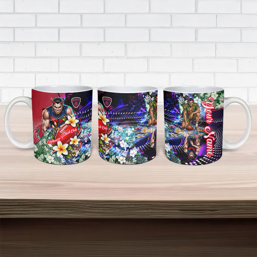 Personalized Melbourne Football Demons Ceramic Mug Tropical Hibiscus Flowers - Pacific Fusion Style