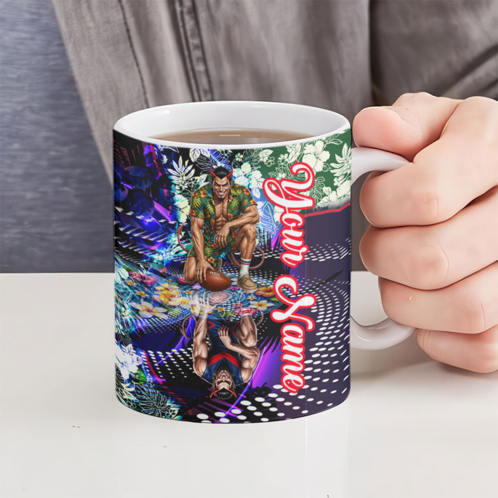 Personalized Melbourne Football Demons Ceramic Mug Tropical Hibiscus Flowers - Pacific Fusion Style