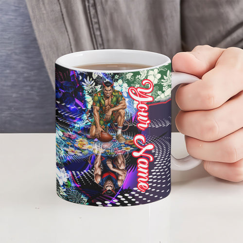 Personalized Melbourne Football Demons Ceramic Mug Tropical Hibiscus Flowers - Pacific Fusion Style