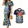 Personalized Melbourne Football Demons Couples Matching Mermaid Dress and Hawaiian Shirt Tropical Hibiscus Flowers - Pacific Fusion Style