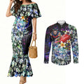 Personalized Melbourne Football Demons Couples Matching Mermaid Dress and Long Sleeve Button Shirt Tropical Hibiscus Flowers - Pacific Fusion Style