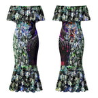Personalized Melbourne Football Demons Couples Matching Mermaid Dress and Long Sleeve Button Shirt Tropical Hibiscus Flowers - Pacific Fusion Style