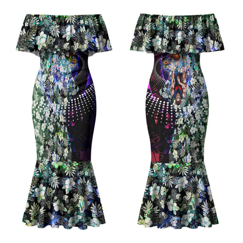 Personalized Melbourne Football Demons Couples Matching Mermaid Dress and Long Sleeve Button Shirt Tropical Hibiscus Flowers - Pacific Fusion Style