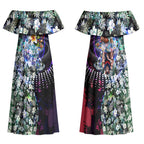 Personalized Melbourne Football Demons Couples Matching Off Shoulder Maxi Dress and Hawaiian Shirt Tropical Hibiscus Flowers - Pacific Fusion Style