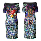 Personalized Melbourne Football Demons Couples Matching Puletasi and Hawaiian Shirt Tropical Hibiscus Flowers - Pacific Fusion Style