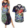 Personalized Melbourne Football Demons Couples Matching Summer Maxi Dress and Hawaiian Shirt Tropical Hibiscus Flowers - Pacific Fusion Style