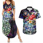 Personalized Melbourne Football Demons Couples Matching Summer Maxi Dress and Hawaiian Shirt Tropical Hibiscus Flowers - Pacific Fusion Style