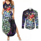 Personalized Melbourne Football Demons Couples Matching Summer Maxi Dress and Long Sleeve Button Shirt Tropical Hibiscus Flowers - Pacific Fusion Style