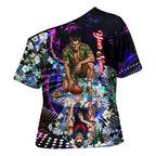 Personalized Melbourne Football Demons Cross Shoulder Shirt Tropical Hibiscus Flowers - Pacific Fusion Style