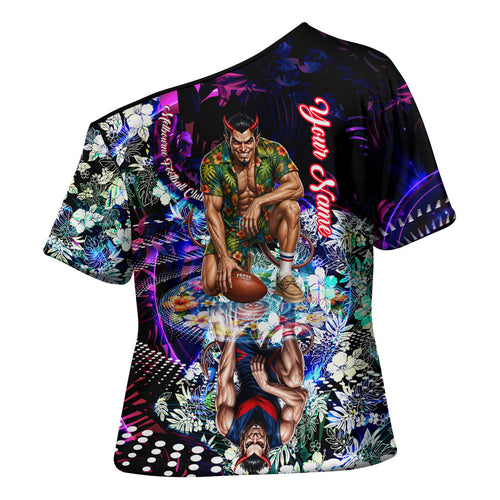 Personalized Melbourne Football Demons Cross Shoulder Shirt Tropical Hibiscus Flowers - Pacific Fusion Style