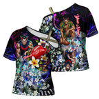 Personalized Melbourne Football Demons Cross Shoulder Shirt Tropical Hibiscus Flowers - Pacific Fusion Style