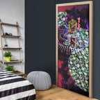 Personalized Melbourne Football Demons Door Cover Tropical Hibiscus Flowers - Pacific Fusion Style