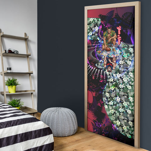 Personalized Melbourne Football Demons Door Cover Tropical Hibiscus Flowers - Pacific Fusion Style