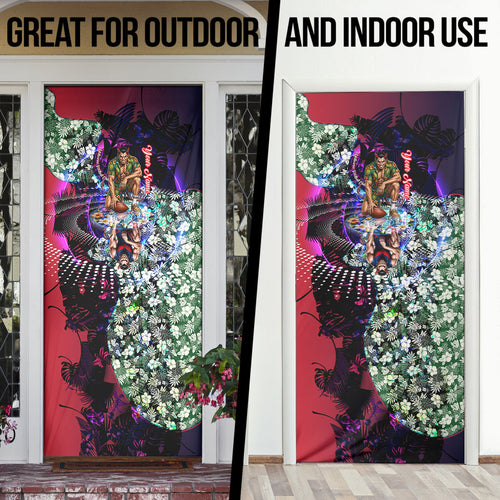 Personalized Melbourne Football Demons Door Cover Tropical Hibiscus Flowers - Pacific Fusion Style