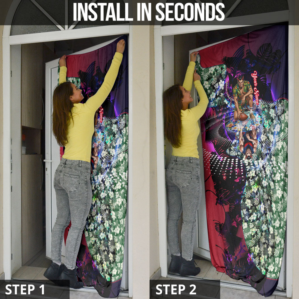 Personalized Melbourne Football Demons Door Cover Tropical Hibiscus Flowers - Pacific Fusion Style