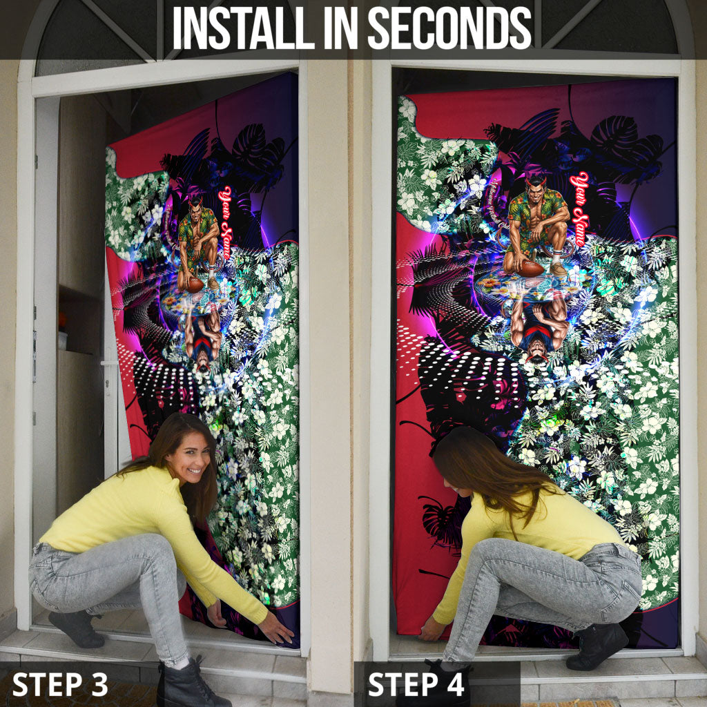 Personalized Melbourne Football Demons Door Cover Tropical Hibiscus Flowers - Pacific Fusion Style