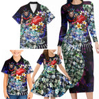 Personalized Melbourne Football Demons Family Matching Long Sleeve Bodycon Dress and Hawaiian Shirt Tropical Hibiscus Flowers - Pacific Fusion Style