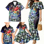 Personalized Melbourne Football Demons Family Matching Mermaid Dress and Hawaiian Shirt Tropical Hibiscus Flowers - Pacific Fusion Style