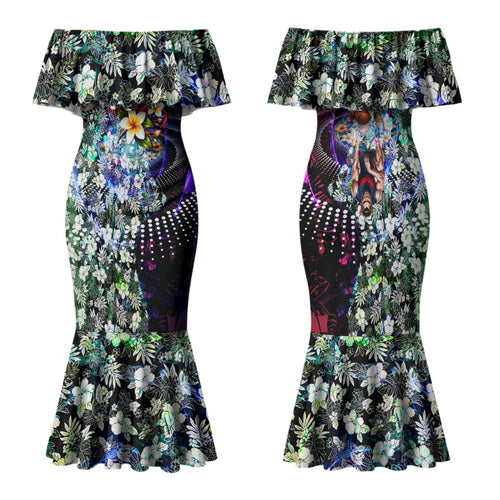 Personalized Melbourne Football Demons Family Matching Mermaid Dress and Hawaiian Shirt Tropical Hibiscus Flowers - Pacific Fusion Style