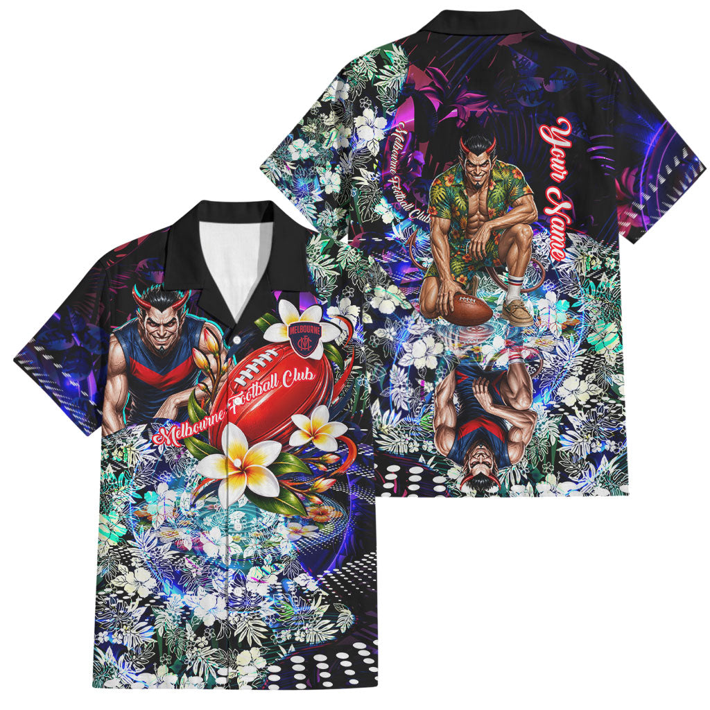 Personalized Melbourne Football Demons Family Matching Mermaid Dress and Hawaiian Shirt Tropical Hibiscus Flowers - Pacific Fusion Style
