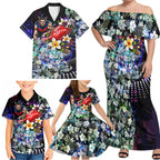 Personalized Melbourne Football Demons Family Matching Off Shoulder Maxi Dress and Hawaiian Shirt Tropical Hibiscus Flowers - Pacific Fusion Style