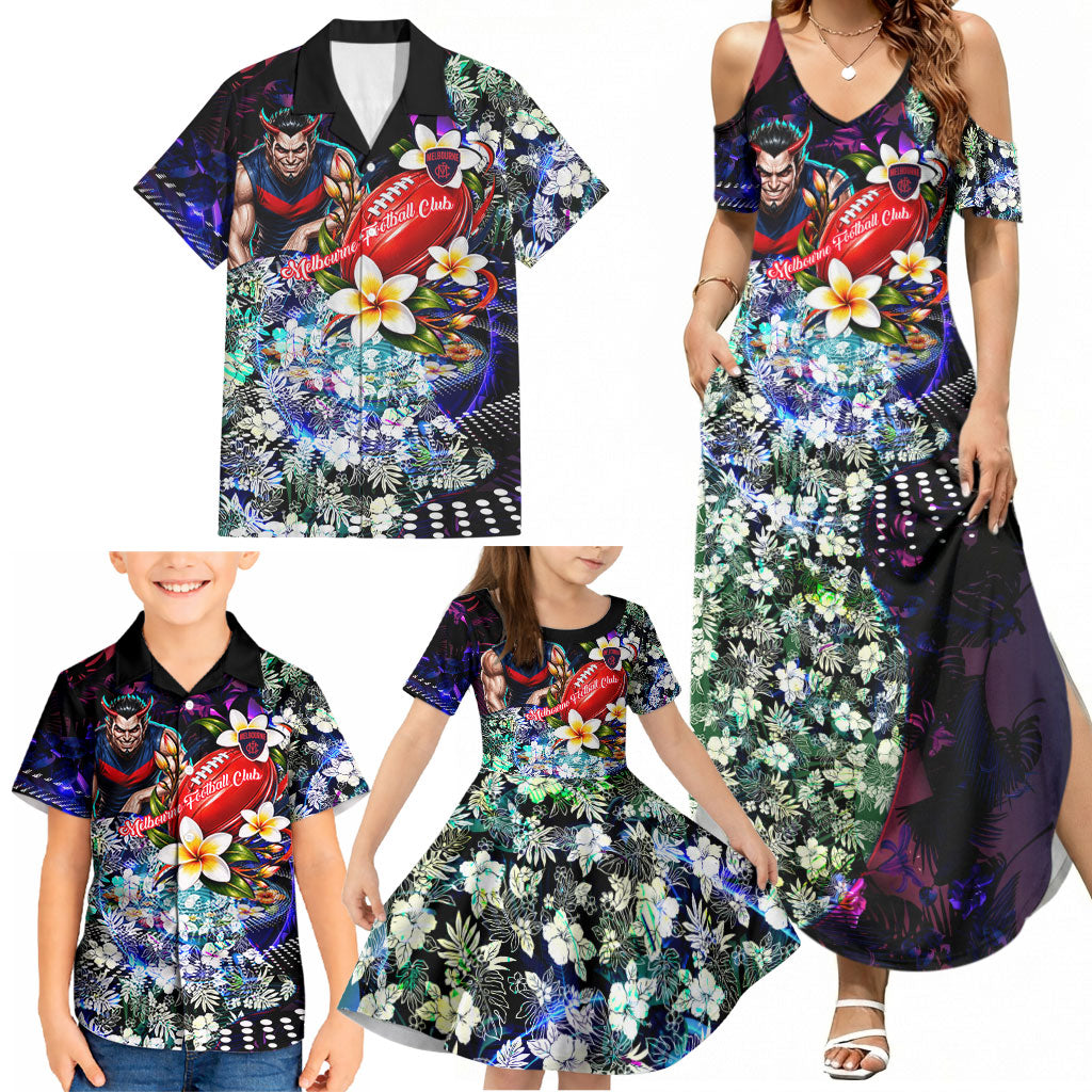 Personalized Melbourne Football Demons Family Matching Summer Maxi Dress and Hawaiian Shirt Tropical Hibiscus Flowers - Pacific Fusion Style