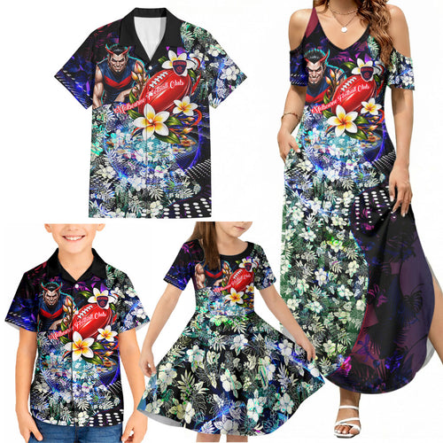 Personalized Melbourne Football Demons Family Matching Summer Maxi Dress and Hawaiian Shirt Tropical Hibiscus Flowers - Pacific Fusion Style